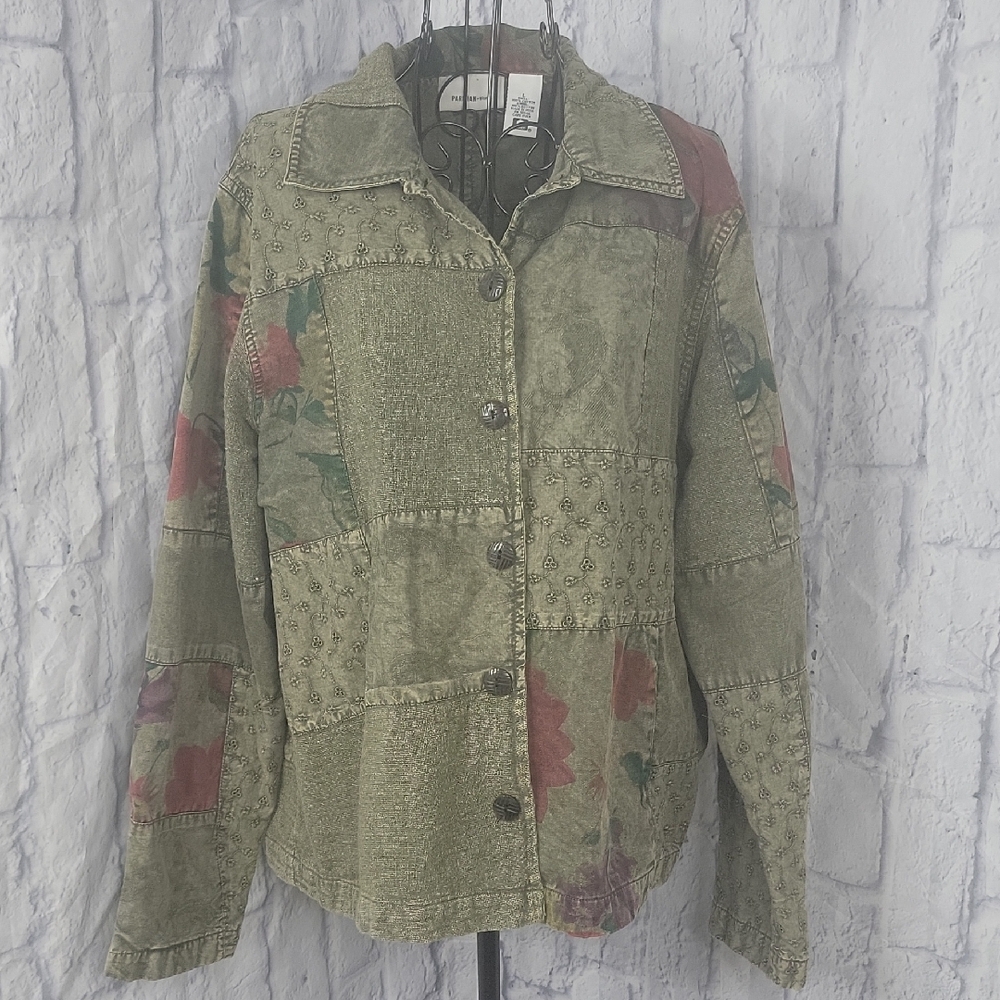 Parisian Patchwork Olive Green/Red Floral Jacket‎ Large